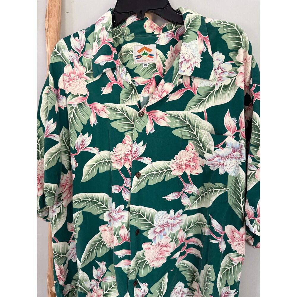Pineapple Juice Hawaiian Tropical Shirt XXL Green Floral Aloha Button Up Mens